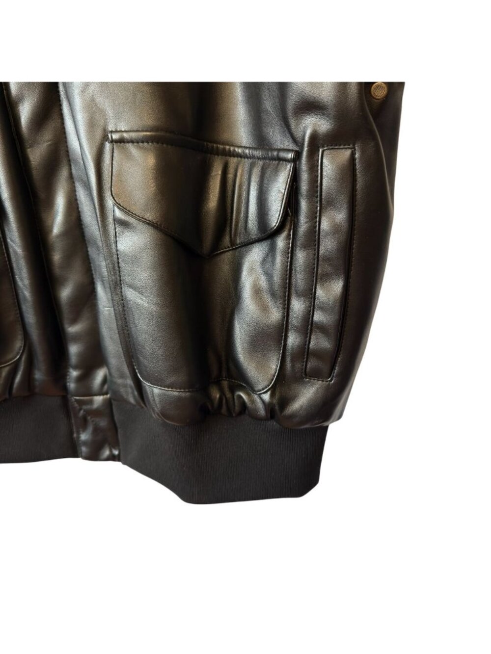 Vintage Shake Wolf Mens Bomber Jacket Faux Leather Black M Flag Lined - Picture 7 of 16